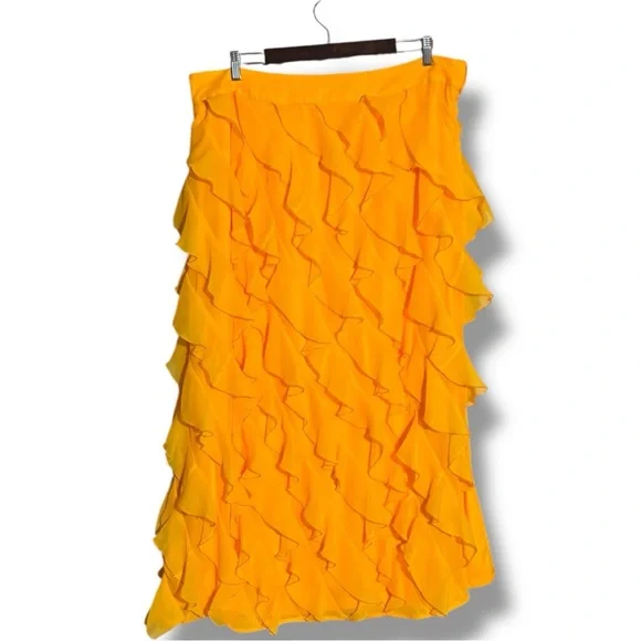 Anthropologie Let Me Be Sasha Elegant Yellow/Gold Ruffled Maxi Skirt with Slit - Picture 16 of 16